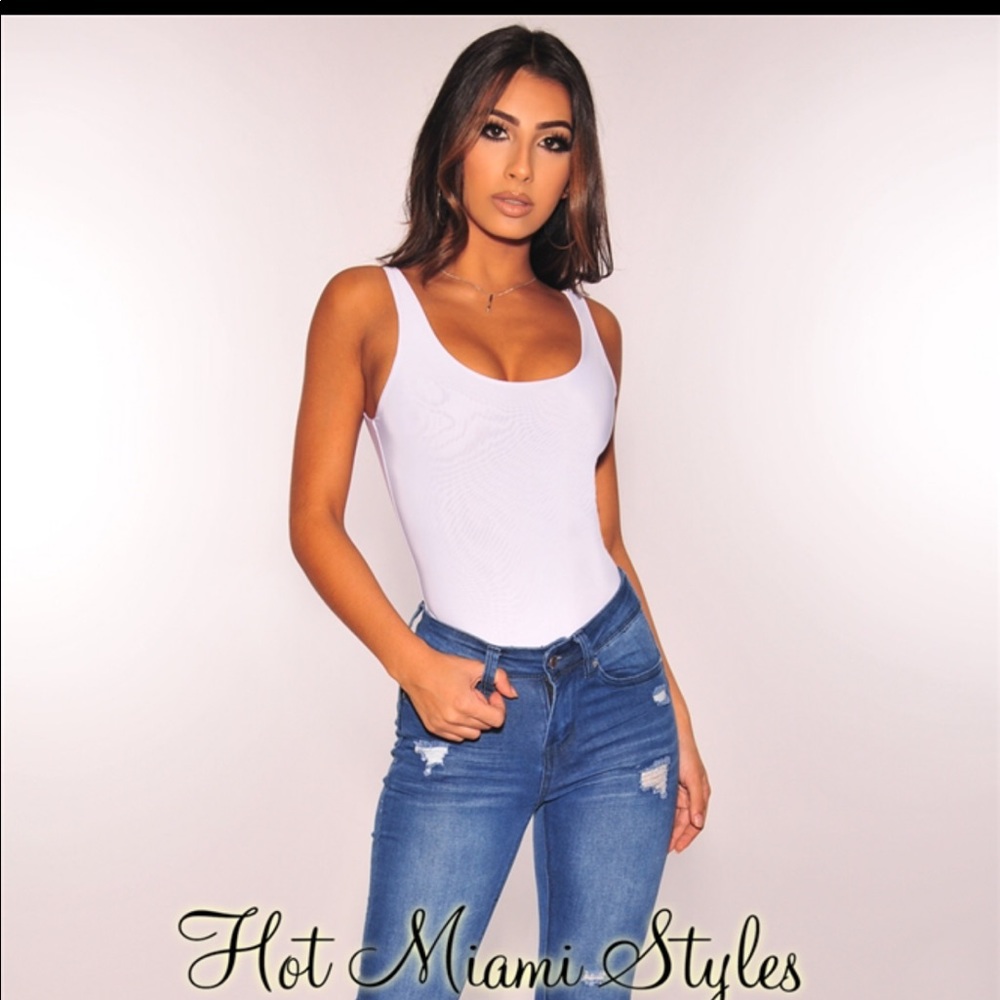 White Tank Low Back Bodysuit by Hot Miami Styles